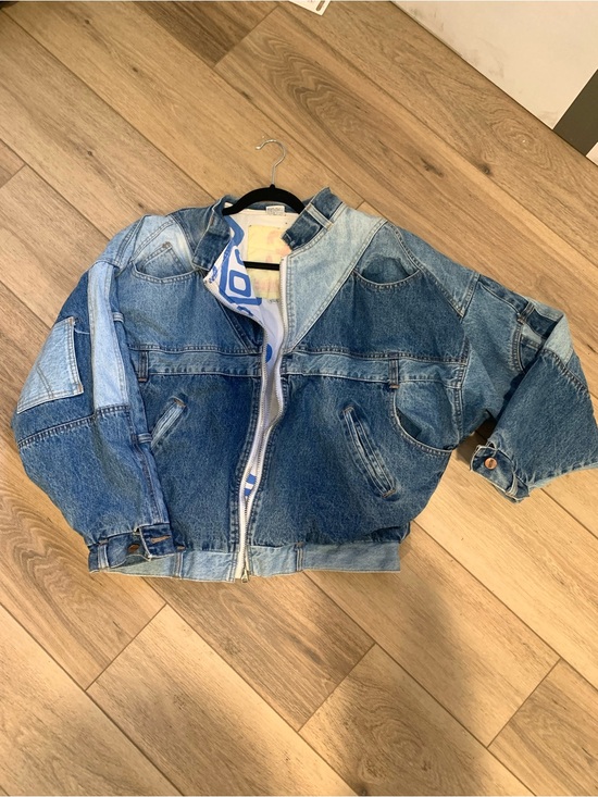 Vintage Jackets & Blazers - Vintage Two-Tone Blue Denim Bomber Jacket
